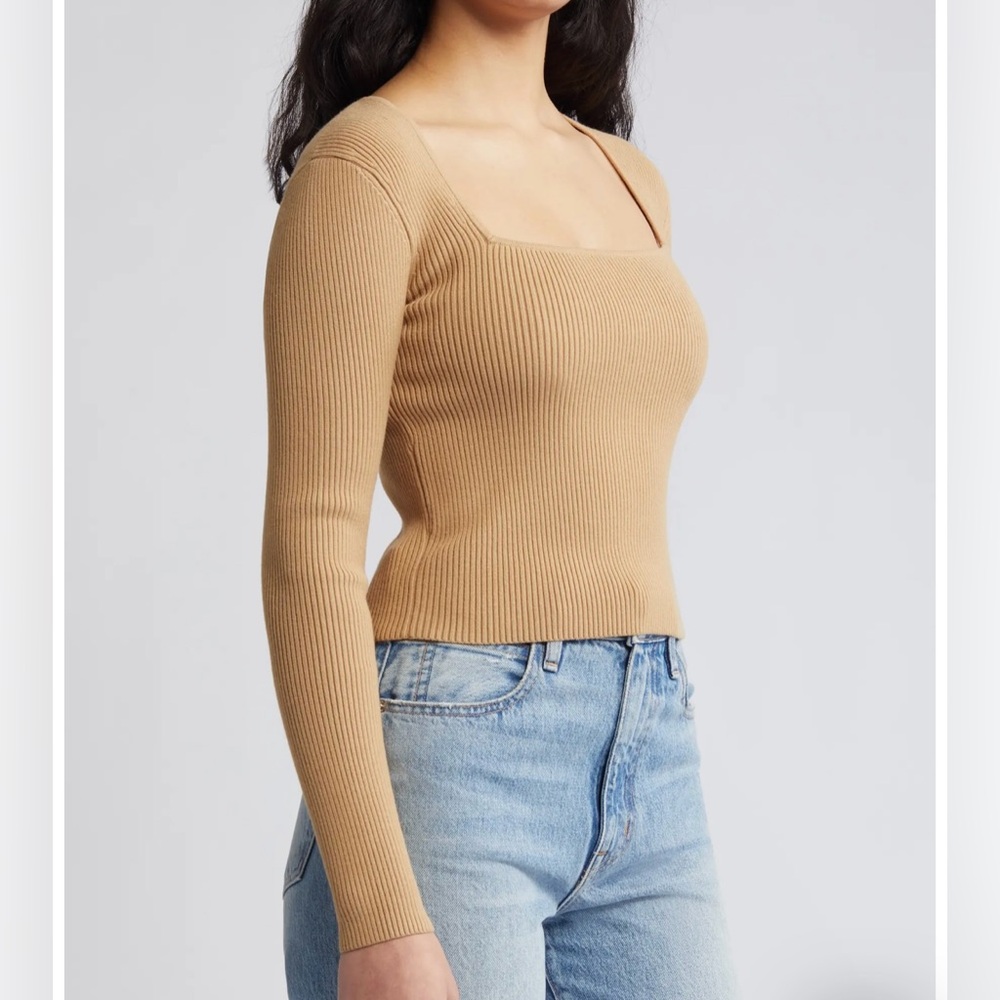 Open Edit Luxe Sculpt Square Neck Long Sleeve Top